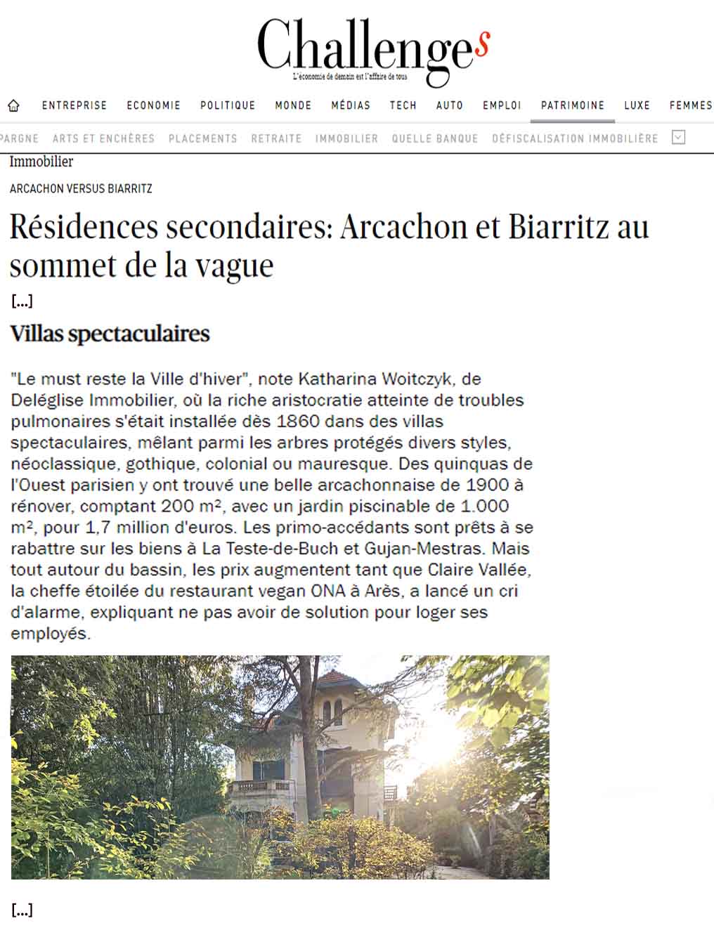 revue de presse Résidences secondaires Arcachon et Biarritz au sommet de la vague